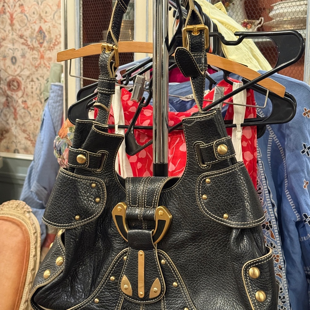 Maxx New York Black Hobo Bag with Gold Accents